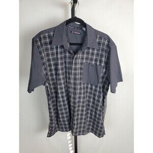 Bugle Boy Shirt Mens Large Bluish Gray Vintage Check Plaid Button Up